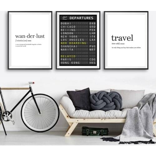 Airports Board Poster Destination Canvas Painting Travel Board Printing Quotes Pictures Wall Art Prints Living Room Decoration