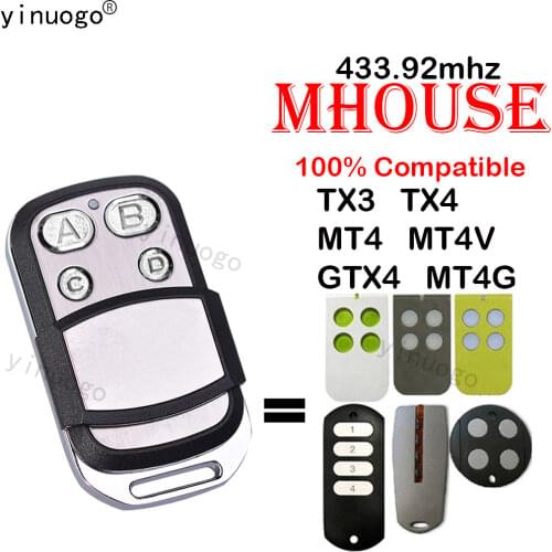 100% For Myhouse Mhouse TX3 TX4 GTX4 MOOVO MT4 MT4V MT4G Garage Door Remote Control Gate Opener 433.92MHz