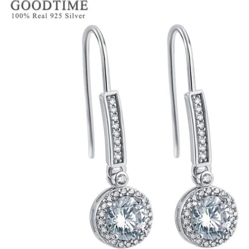 Luxury Rhinestone Earring Pure 100% 925 Sterling Silver Zircon Trendy Ear Jewelry Gift For Women Bride Wedding Party