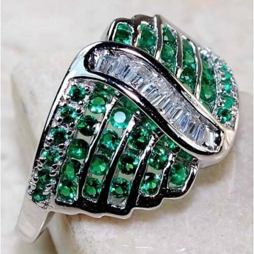 Luxury Gorgeous Women Jewelry Green and White Zircon Bridal Rings for Wedding Engagement Set Gifts