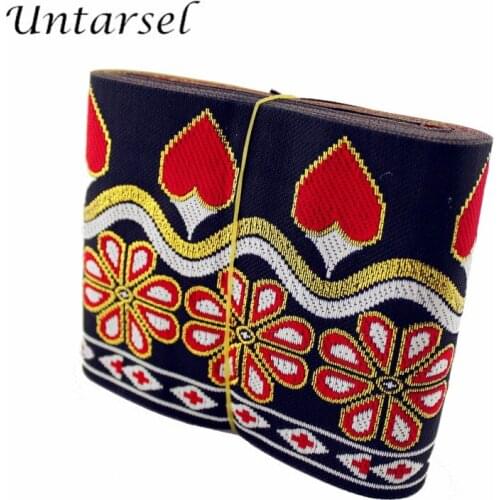 Untarsel new wide jacquard webbing ribbon 100mm width foral cotton clothes trim tape national party garment DIY applique