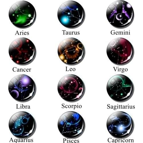 12constellation Fridge Magnet Zodiac Glass Convex Circular Magnetic Refrigerator Stickers Creative Fridge Magnet Home Decoration