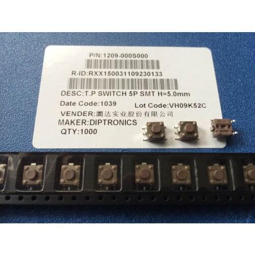 Taiwan Yuan DIP DTSMG-62N Touch Switch 6*6*5mm Patch 5 Foot Buttons Jog Switch