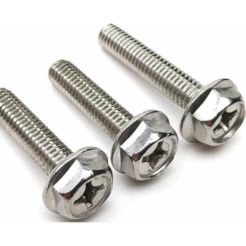 10Pcs 4PCS M4 M5 M6 M8 304 Stainless Steel Cross flange screw Hexagon Head with Serrated Flange Cap Screw Hex Washer Head Bolt