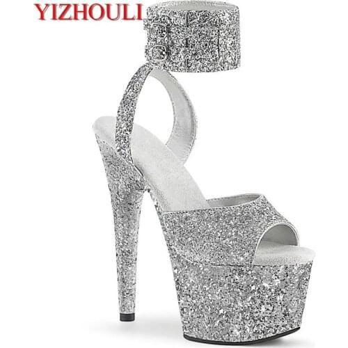 Sequins waterproof platform, summer 17 cm stiletto heels sequins cloth root, night total sexy 7 inch stiletto heels sandals