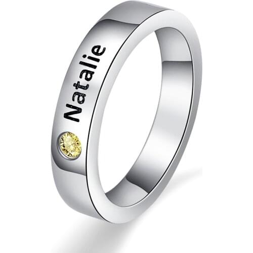Xiaojing 925 Sterling Silver Personalized Stackable Engraved Name Ring with Birthstone Triple Stackable Ring Custom Jewelry 2019