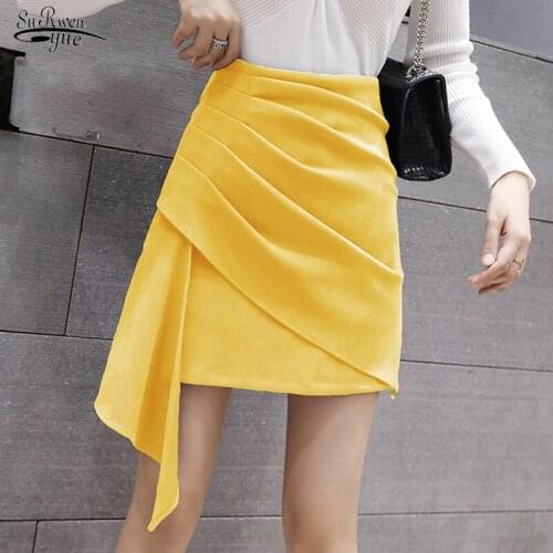 Autumn New 2021 Vintage Mini Blue Skirt Woman Chic Slit Elegant Skirt High Waist Thin Irregular Solid Color Hip Wrap Skirt 16405