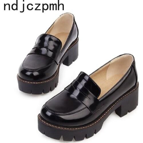 Women Shoes Spring and Autumn Fashion British Style Women Vintage Girls High Heel Casual Square Heel Round Toe Big Size 34-43
