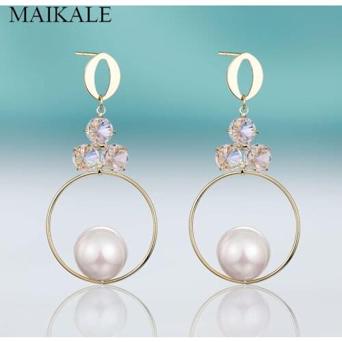 MAIKALE Round Zircon Dangle Earrings For Women Copper High-Quality Fashion Earing Banquet Birthday Korean Earrings For Girl Gift
