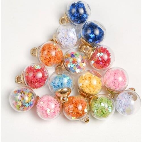 1 Pair 16mm Charms Star Sequins Transparent Glass Ball Pendants Crafts DIY for Jewelry Making Findings Handmade Earring Necklace