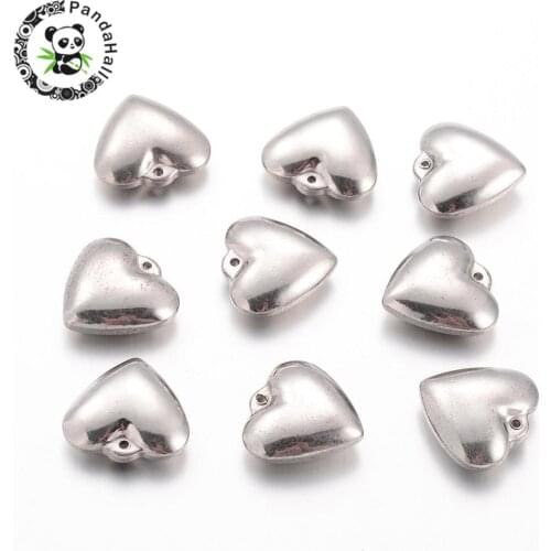 10pcs 304 Stainless Steel Charms Heart Shape for Jewelry Making DIY Bracelet Necklace 15x15.5x5mm Hole: 1mm