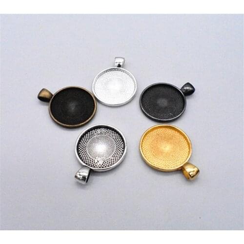 20pcs 27*36mm (Fit 25mm DIA) Five colors Plated Metal Zinc Alloy Trendy Round Cabochon Pendant Setting Jewelry Findings