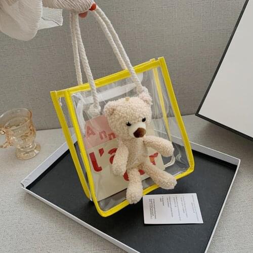 2021 INS Fashion Women Summer Jelly Shoulder Bag PVC Transparent Handbag Female Large Capacity Cartoon Bear Jelly Shopping Bag
