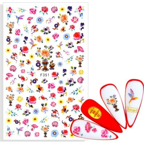 2021 New Pink Sakura Plants Animals Floral Small Fresh Flowers 3D Adhesive waterproof Nail Stickers Gothic Style Nail Patch