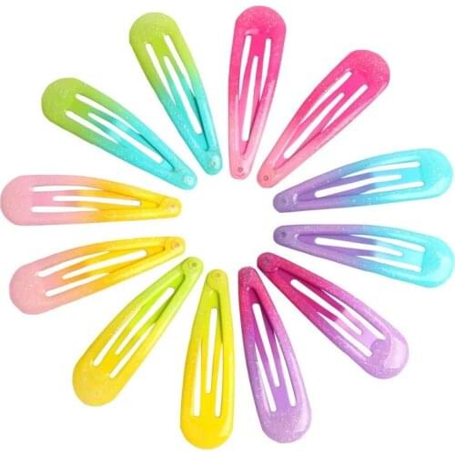 24Pcs/Lot 5cm Girls Hair Accessories Drop Hair Clips Gradient Color Bobby Pins Hairgrips Snap Metal Barrettes Candy Headdress