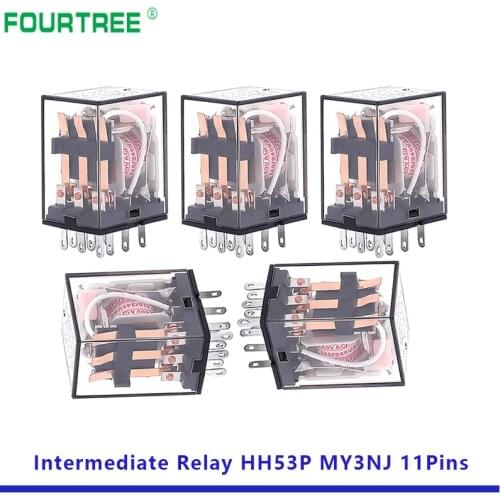 5Pcs Intermediate Relay HH53P MY3NJ Coil General DPDT Mini Electromagnetic Relay Switch With LED 11 Pins AC 110V 220V DC 12V 24V