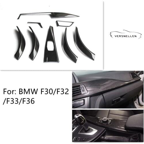 8pcs Glossy Black Carbon Fiber Panel Cover Door Handle Bar Trim Interior Parts for BMW 4-Door F30 F32 F33 F36 Car Styling