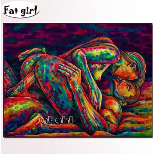 Abstract Artistic Color 5D Diamond Painting Naked Man and Woman Lovers Kiss DIY Diamond Mosaic Embroidery Living Room Decor