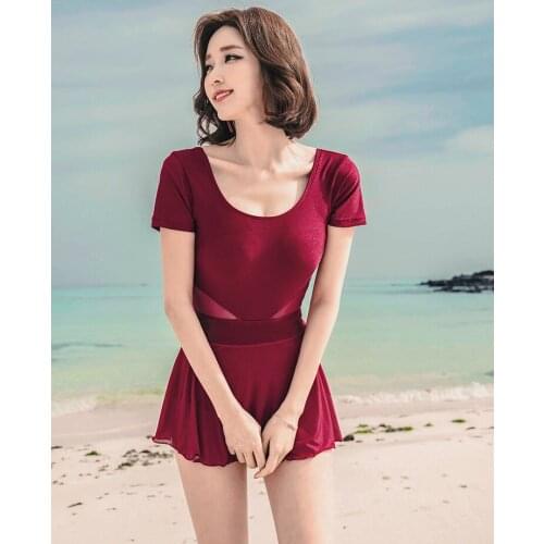 Asian Swimsuit Girls Super Push Up Swim Skirt Bottoms Women Two Piece Swimskirt Ladies Modest Bathing Suit Wine Red Skirt