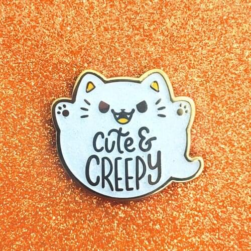 Glitter Cute Spooky Ghost Cat Hard Enamel Pin Gothic Creepy Cartoon Animals Kitty Brooch Backpack Pins Decor Halloween Gift