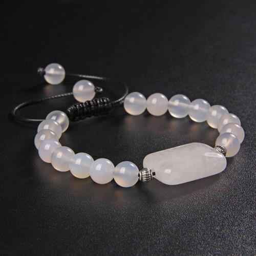 High Quality Natural Stone Beads Bracelet 8mm White Agates Charm Beaded Bracelet for Women Yoga Healing Jewelry Gifts Wholesale