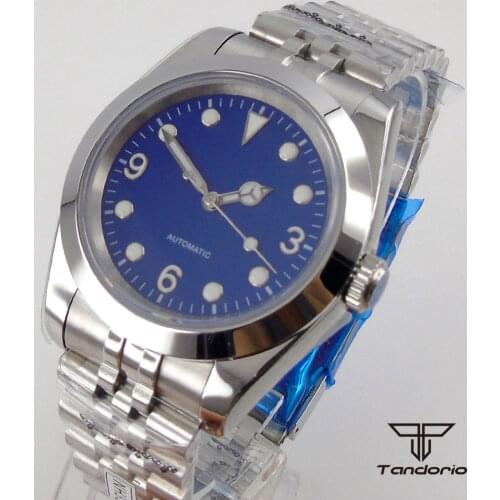 Mens Watch Japan NH35/NH35A Automatic Mechanical Movement Blue Dial Sapphire Glass 904L Steel Oyster Bracelet Green Lume