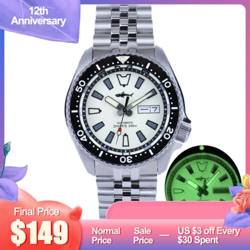 HEIMDALLR Watch SKX007 Automatic Men Watch Mechanical 20 ATM Waterproof C3 Full Luminous Dial NH36 Sapphire Crystal Dive Watches