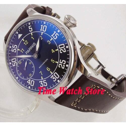 Vintage parnis 44mm 6497 hand winding classic black white mens watch luminous 17 jewels movement waterproof leather strap 6061