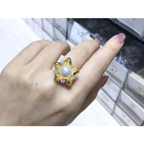 Flower 925 Sterling Silver Ring Finger Ring Base Settings Adjustable Ring Findings Jewelry Parts Fittings Accessories for Pearls