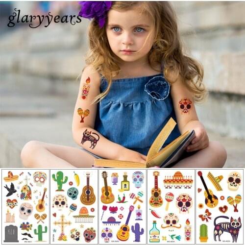 Glaryyears 1 Sheet Death Day Series Kids Temporary Tattoo Sticker Hot Fake Flash Waterproof Fashion Small Body Art Child WS-A