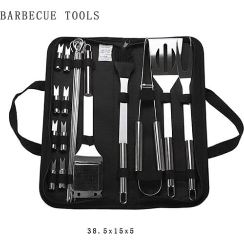 Hot Sale Outdoor Barbecue 20 Pieces BBQ Tool Set Stainless Steel Barbecue Fork Shovel Clip Brush Metal Heat Resistance Tools