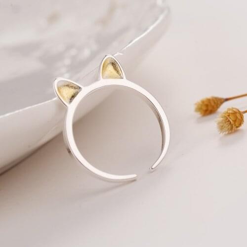 Real 925 Sterling Silver Cat Rings for Women Adjustable Wedding Ring Fashion sterling-silver-jewelry Girls Gift