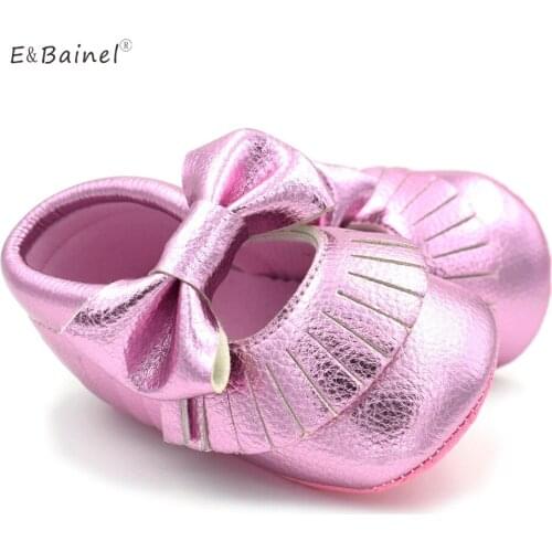 E&Bainel Baby Moccasins 0-12 Month Toddler Kids Fringe Tassel PU Leather Shoes Butterfly-Knot Soft Crib Shoes First Walkers