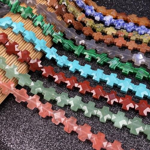 Natural Stone Agates Crystal Beads Cross Shape Faceted Turquoises Loose Beads For Women Jewelry Making DIY Bracelet Necklace