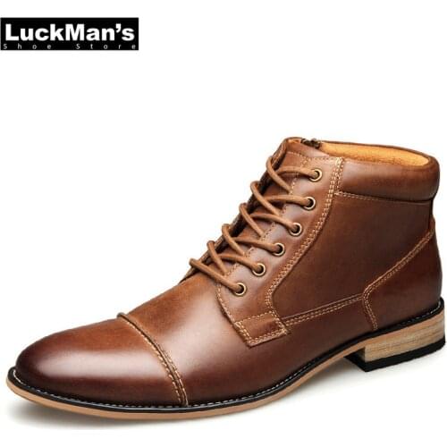 Top Quality Classic Men Ankle Boots Genuine Leather Cowhide Shoes Man Zipper Boots Casual Boots Botas Hombre Plus Size 30cm Feet