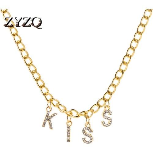 ZYZQ Letter Necklace For Women Elegant Bling Crystal Pendant Necklace Trendy Lovers Anniversary Gife Jewelry Accessories