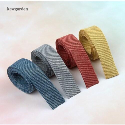 Kewgarden 1.5" 1" 40 25 10mm Gold Powder Corduroy Fabric Layering Cloth Ribbon Handmade Tape DIY Bow tie Hair Accessories 8Meter