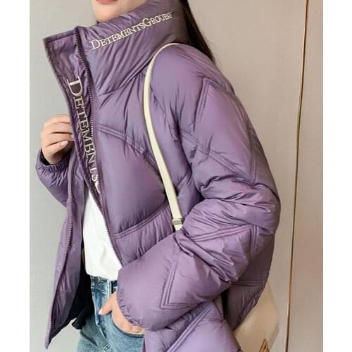 Slim down jacket woman winter coat Winter temperament Korean womens long sleeve stand collar loose womens bread jacket