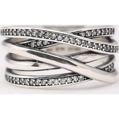 S925 Silver Entwined With Crystal Ring For Women Wedding Party Gift fit Lady Fine Jewelry