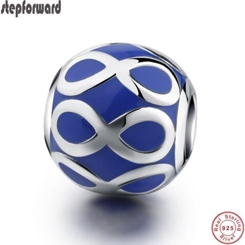 Lucky Numberl 925 Sterling Silver Infinity Charm Fit Bracelet Bangle High Quality Popular Blue Enamel Beads For Jewelry Marking