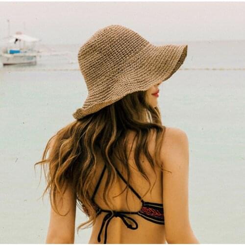 Simple Girl Raffia Sun Hat Wide Brim Floppy Summer Hats For Women Beach Panama Straw Dome Bucket Hat Femme Shade