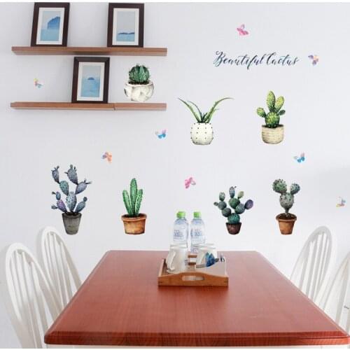 Cactus potted glass door and window decals living room bedroom background wall decoration home decoration free stickers