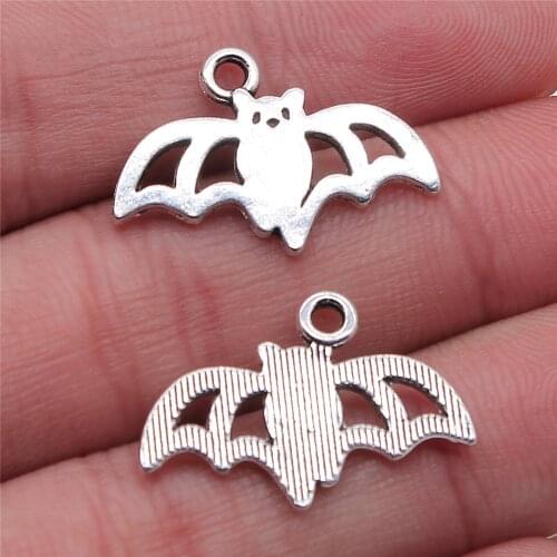 WYSIWYG 10pcs 16x24mm Bat Charms For Jewelry Making Antique Silver Color Jewelry Accessories
