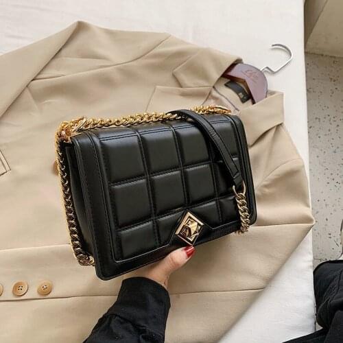 Women Bag Messenger Bags Shoulder Bag Crossbody Bags Purse Handbag Retro PU Leather Lattice Chain Fashion Solid Color Luxury Bag