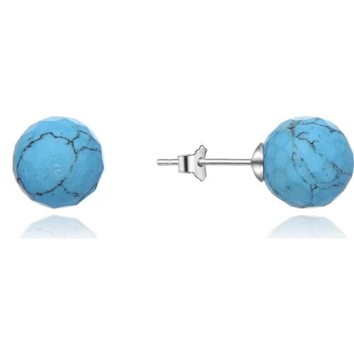 Beritafon 925 Sterling Silver Blue Turquoise Gemstones Stud Earring for Women or Girls