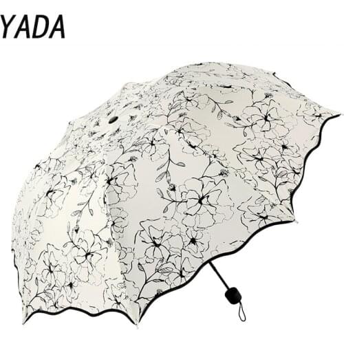 YADA 2021 Premium Quality Flowers Pattern Lace Umbrellas Rain uv 3 Folding Umbrella For Women Designer Umbrellas Female YS210014