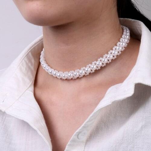 EN Simple Short Pearl Choker Necklace Women Korean White Pearls Beads Choker Collar 2020 Necklaces Fashion Jewelry Wedding Gifts