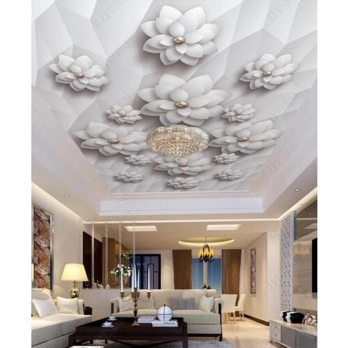 1807 3D White Flowers Printing stretch ceiling film for workshop ceiling decoration