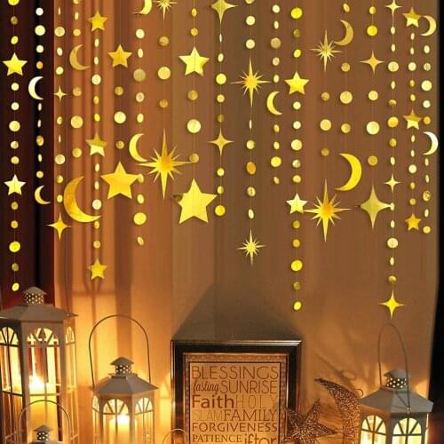 2M Paper Curtain Wedding Decor Wall Decoration Eid Mubarak Ramadan Decor Party Decor Moon Star Hanging String Banners Garland
