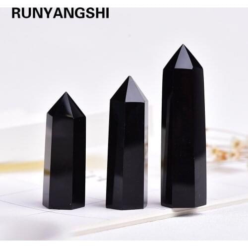 4-7cm 1PC Natural black Crystal Point Hexagonal obsidian crystal Column Mineral Ornament Magic Repair Home Decoration